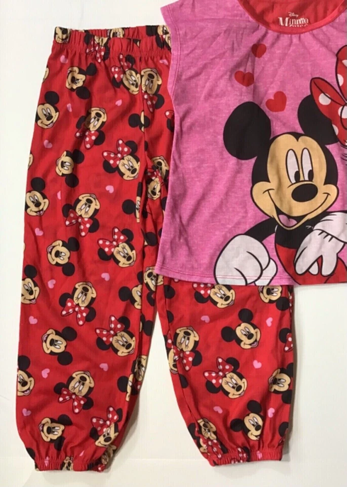 Girls’ Disney 2-pc Short Sleeve Minnie Mickey Mouse Heart Love Pajama Red XS L - Image 3 of 4