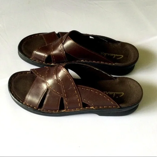 Clarks Size 8M Womenu0026#039;s Brown Leather Slip On Sandals | eBay