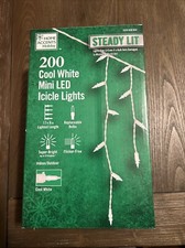 NEW HOME ACCENTS 200 COOL WHITE STEADY LIT MINI LED ICICLE LIGHT SET CHRISTMAS