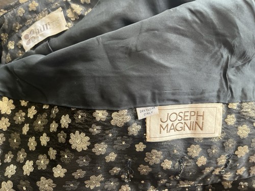 Vintage JOSEPH MAGNIN Jacket Top ILGWU Union Made Black Gold Floral Cropped Sz 8 - Picture 8 of 11