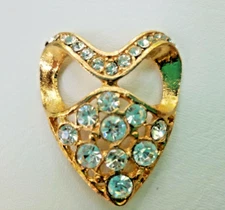 High Quality Gold Finish Crystal Rhinestone Vintage Heart Shape 2" Button