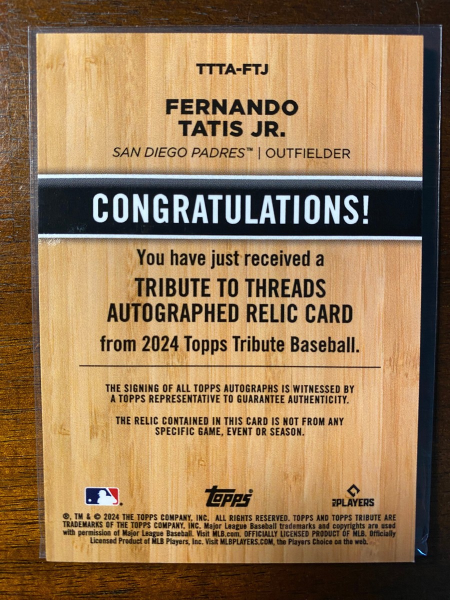 2024 Topps Tribute Fernando Tatis Jr. #TTTA-FTJ Threads Auto 2024 Topps Tribute Fernando Tatis Jr. #TTTA-FTJ Threads Auto