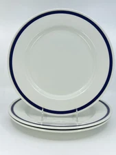 3 Steelite England SLE33 Large 11.5"D Dinner Plate Hunter Blue Band Gold Rings