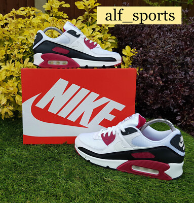  Neu mit Karton & Original Nike  Air Max 90 Turnschuhe in Weiß & Neu Maroon in UK Größe 8