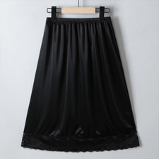 Women Silky Lace Skirt Satin Underskirt Solid Petticoat Elastic Waist Fashion