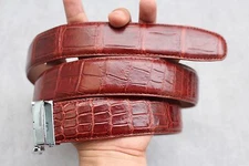 No Jointed - Red Brown Genuine CROC LEATHER Men's Belt