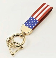 Leather American USA Flag Car Keychain with Zinc Alloy Ring, Tactical Keychain