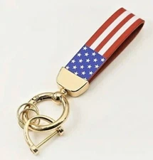 Leather American USA Flag Car Keychain with Zinc Alloy Ring, Tactical Keychain