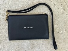 BALENCIAGA Grained Calfskin Logo Cash Passport Photo ID Zip Holder Black White