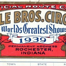 Scarce 1939 Cole Bros Circus Route Card Ontario Quebec Michigan Wisconsin