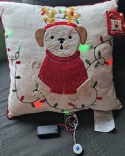 NWT St. Nicholas Square Christmas Puppy Dog LED Light-Up Decorative Throw Pillow