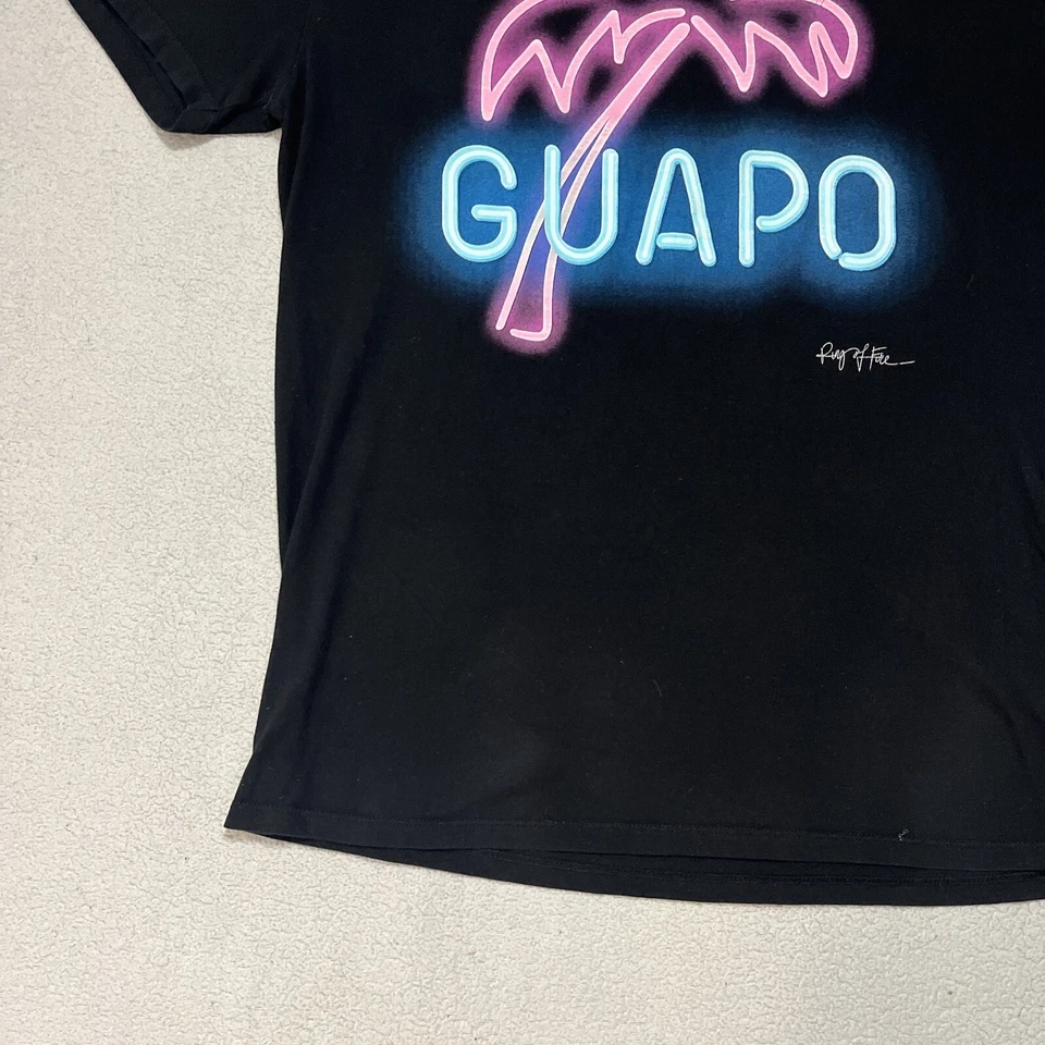 Camiseta para hombre Ring Of Fire Guapo rosa neón azul palmera gráfico negra mediana Foto 2 de 4