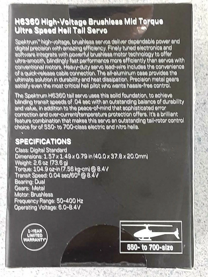 Spektrum H6360 Mid Torque Ultra Speed Heli Tail HV Servo SPMSH6360 Brand New!! - Image 2 of 3