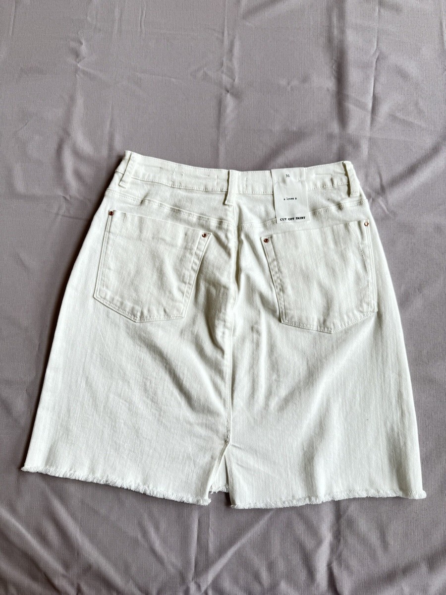 A Loves A Womens Jean Skirt White Above Knee Pockets Stretch Raw