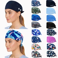 Surgical Scrub Cap Doctor Nurse Bouffant Hat Adjustable Head Cover with Button K