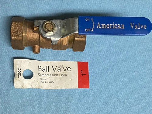 1" Inch Compression Brass Ball Valve for Copper, PEX and CPVC - American Valve