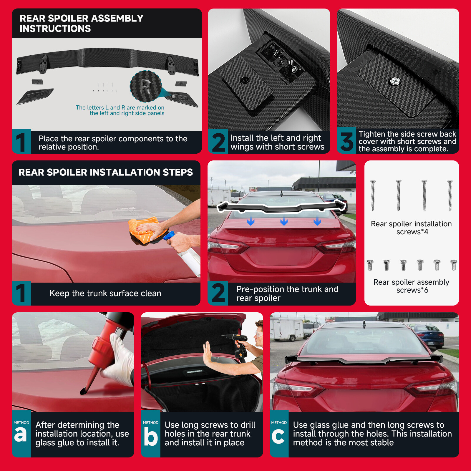 57" TRD Style Carbon Rear Trunk Spoiler Race Wing For Lamborghini Huracan LP610