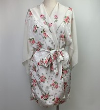 Val mode lingerie Vintage size small rose embroidered Floral Robe Satin Polkadot
