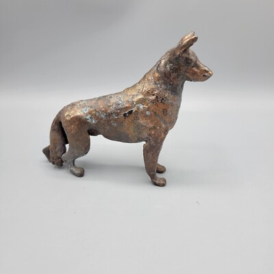 Antique Cast Iron With Copper Overlay German Shepherd Dog Figurine 5''x4''