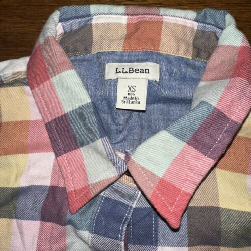 LL BEAN Women's XS Petite Checkered Long-Sleeve Button-Up Flannel Shirt Stretch - Picture 3 of 7