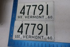 1960 60 VERMONT VT CAR VEHICLE LICENSE PLATE PAIR SET TAG #47791