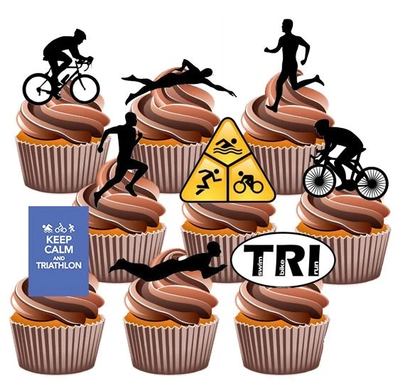 AK GIFTS Triathlon Cycling Running Swimming Sports Party Pack 36 Edible Cup Cake Toppers