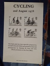 philatelic photogravure sheet from GB cycling 2nd august 1978
