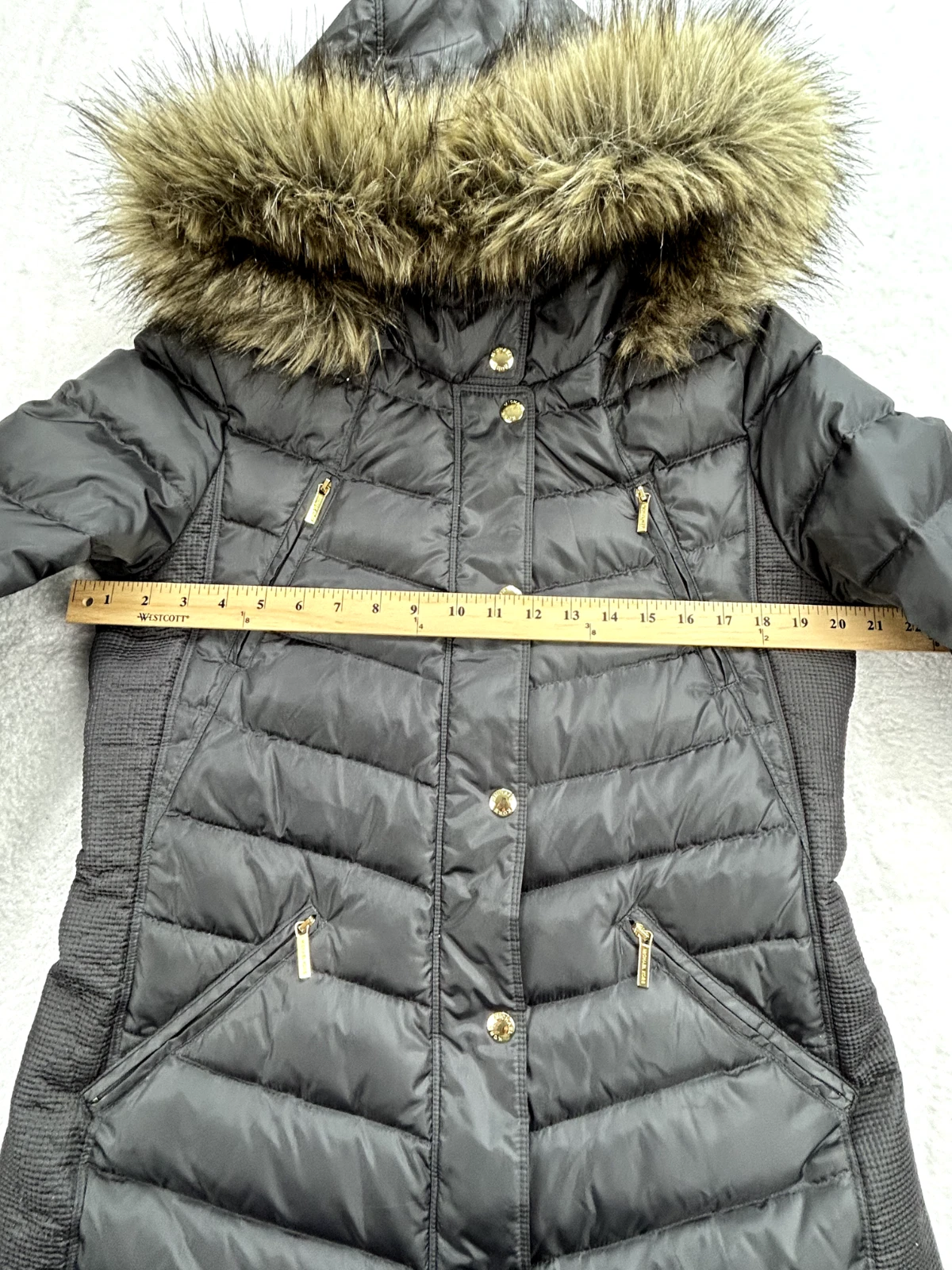 Cappotto lungo piumino Michael Kors donna M nero pelliccia sintetica cappuccio ottone zip oca