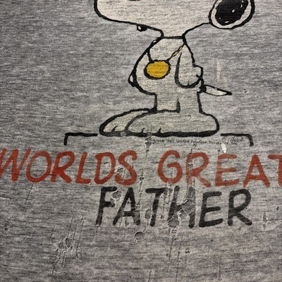 Vintage 70s Snoopy Worlds Greatest Father Gray Distressed Very