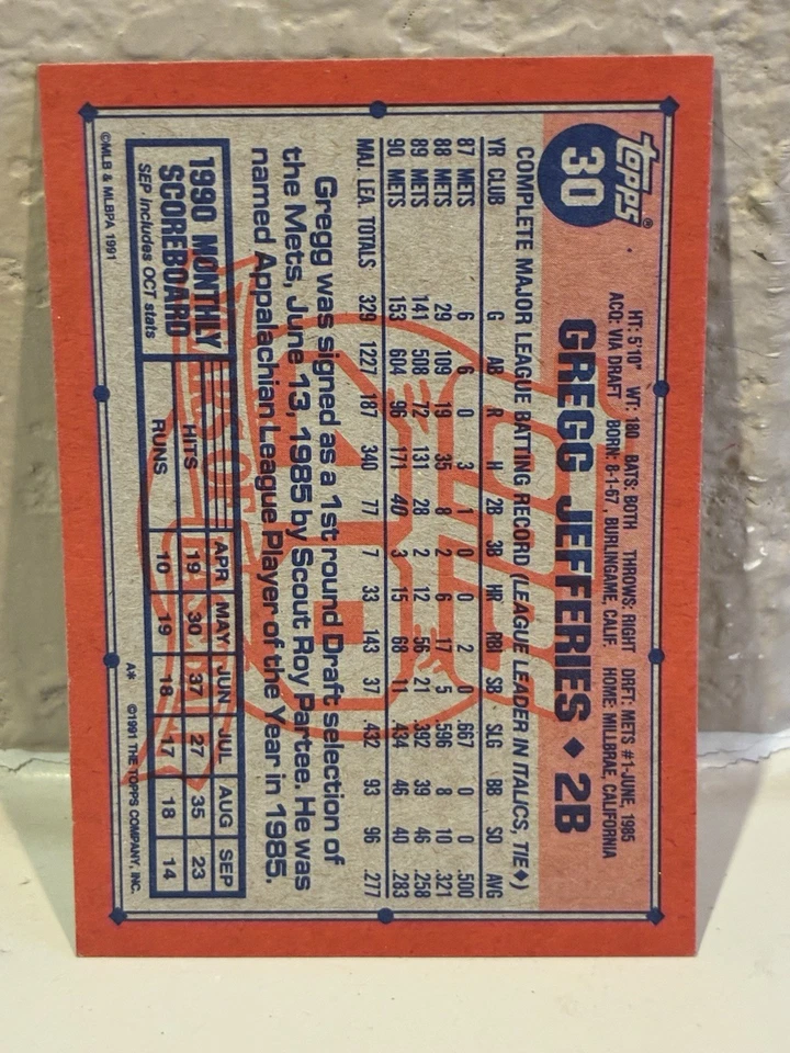1991 Topps Desert Shield GREGG JEFFERIES New York Mets - #30 NRMT D - Image 2 of 2
