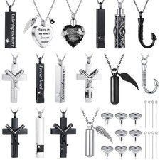 16 Pcs Urn Necklace for Ashes Waterproof Stainless Steel Carved Ashes Locket ...