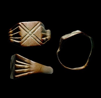 Large X Motif Late Roman Geometric Bronze Ring 100-500AD Certified Authentic COA