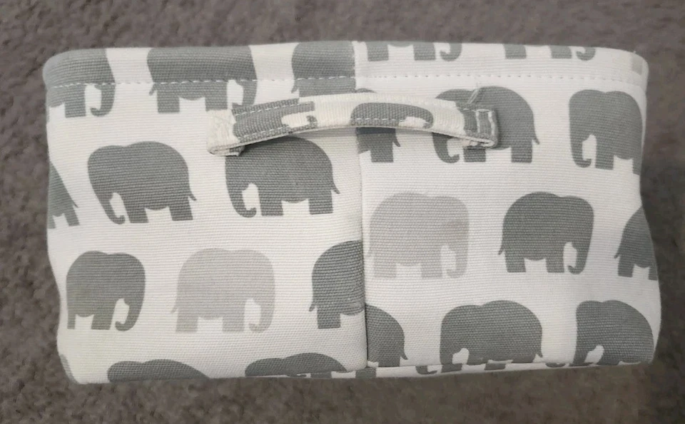Elephant Print Basket Storage Cloth Soft 11x13x6 Bin Organizer Baby Gray White - Image 3 of 4