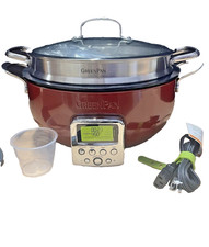 GreenPan Elite Essential Smart Electric 6 QT Skillet STEAMER & TOOL -RED