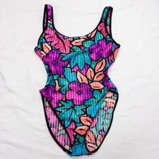 Barefoot Miss of California Vintage 90s Neon Floral High Cut Swimsuit Size Small