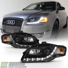 Black 2006-2008 Audi A4 S4 B7 LED Daytime Running Lamps DRL Projector Headlights