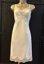 Vintage 60s VAN RAALTE FULL SLIP Size 34 Small Ivory Nylon LACE Coquette Siren