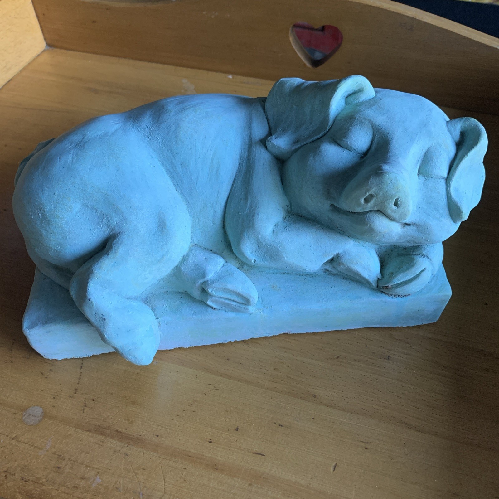 NICHOLS Bros Stoneworks Sleeping Pig Cement Garden Statue GREEN See Description