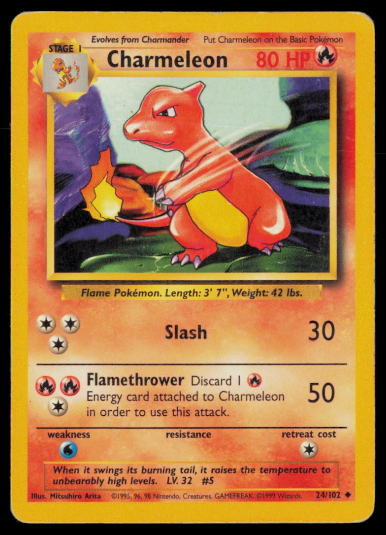 CHARMELEON 24/102 BASE SET UNLIMITED POKEMON CARD MODERATELY PLAYED