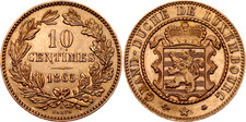 COIN Luxembourg 10 Centimes 1865 A KM# 23.2 Bronze Willem III UNC Luster