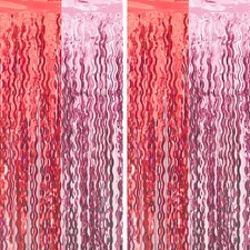 Berry First Birthday Backdrop Red Pink Wavy Foil Fringe Curtain Photo Booth P...
