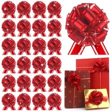 Red Pull Bow Gift Wrapping Basket Xmas Present Wrap Ribbon 6 Inch 24 PCS