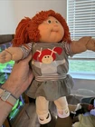 Vintage 1989's Cabbage Patch Red Hair Doll With Gray Portrait Dress Freckles