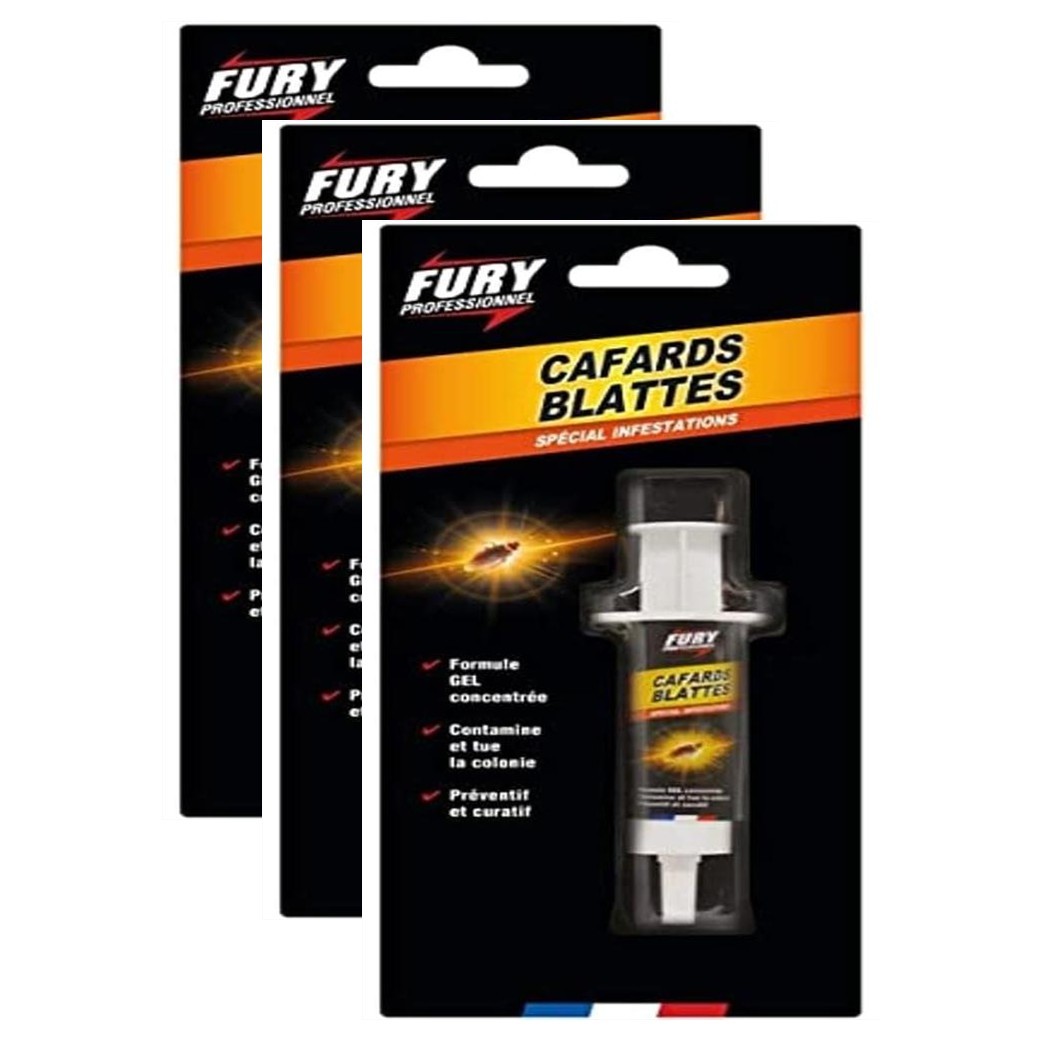 Fury Lot de 3 Seringues 10g Gel Anti Cafards pour éliminer les blattes