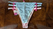 3 NWT Paris Hilton Lacey Everyday Living Bikinis In Grey, White & Pink   XL