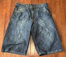 Vintage Rocawear Jean Shorts Denim Baggy Embroidered Hip Hop Y2K 34 Jorts
