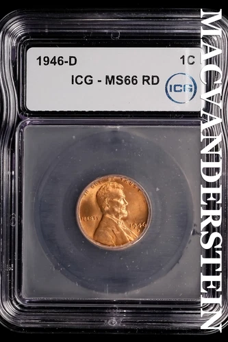1946-D Lincoln Wheat Cent-ICG MS 66 RD Choice Gem BU No Reserve #SLL781