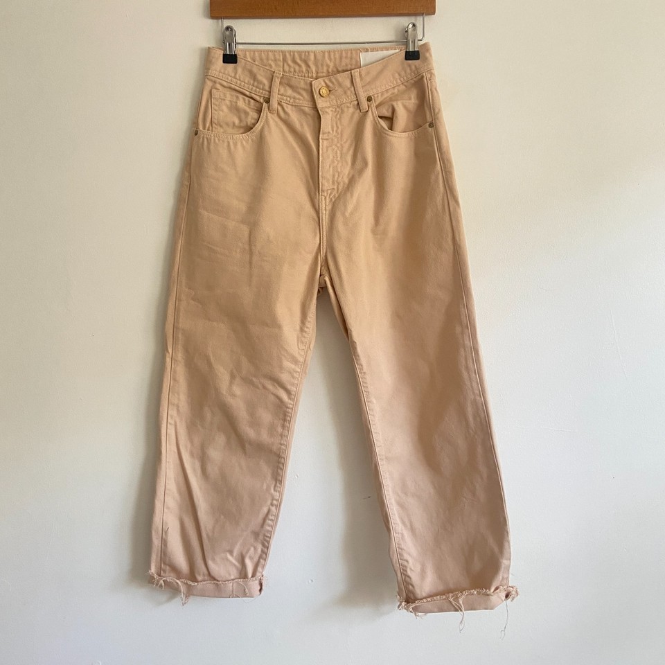 Reiko Sz 26 Apricot Relaxed Jeans Organic Cotton Blend Distressed Hem High Waist