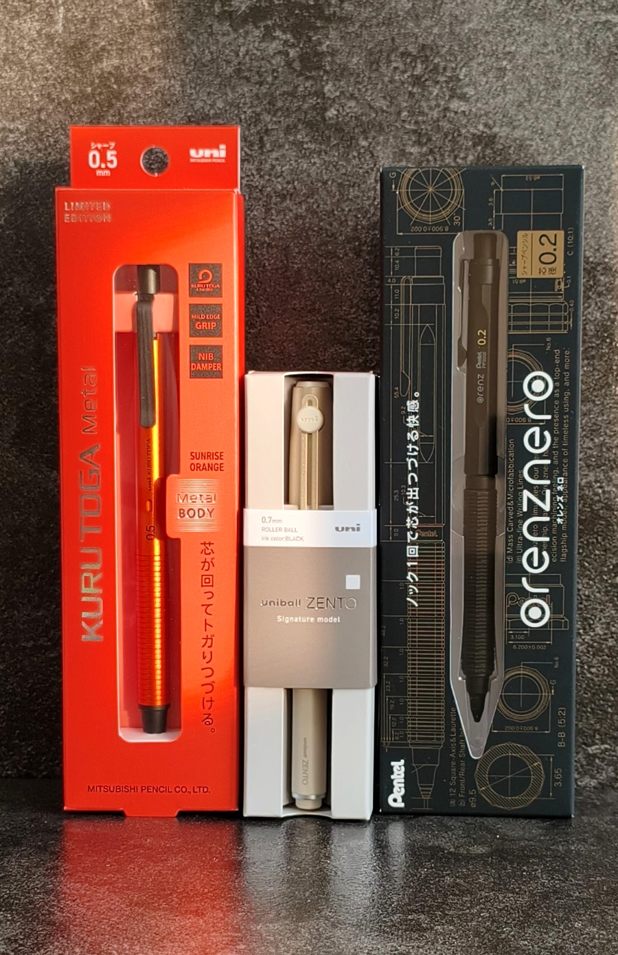 Pentel Orenznero 0.2 Uni Kuru Toga Metal Limited Zento Signature Japan Set