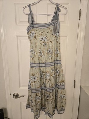 Sweet Wanderer S Light Blue Floral Midi Dress Strappy Sleeveless Square Neck